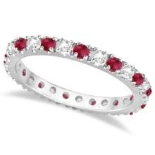 Diamond and Ruby Eternity Ring Stackable Band 14K White Gold 0.51ctw