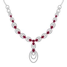 23.80 Ctw SI2/I1 Ruby And Diamond 14K White Gold Victorian Style Necklace