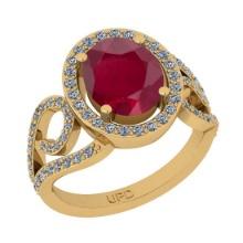 2.90 Ctw SI2/I1Ruby And Diamond 14K Yellow Gold Ring