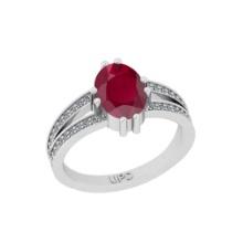 2.24 Ctw I2/I3 Ruby And Diamond 14K White Gold Engagement Ring