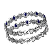 10.28 Ctw SI2/I1 Blue Sapphire And Diamond 14K White Gold Bangle