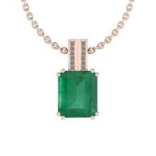 Certified 6.40 Ctw Emerald and Diamond I2/I3 14K Rose Gold Victorian Style Pendant Necklace