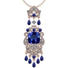 Certified 11.78 Ctw VS/SI1 Tanzanite,Blue Sapphire And Diamond 14K Rose Gold Vintage Style Necklace