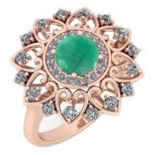 1.89 Ctw I2/I3 Emerald And Diamond 14K Rose Gold Antique Style Wedding Ring