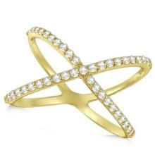 X Shaped Ring with Diamonds, Abstractw Design 14k Yellow Gold 0.50ctw