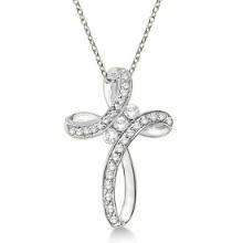 Diamond Swirl Cross Pendant Necklace 14k White Gold 0.25ctw