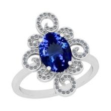 Certified 6.24 Ctw VS/SI1 Tanzanite And Diamond 14K White Gold Filigree Style Ring