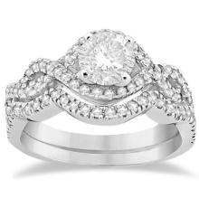 Diamond Infinity Halo Engagement Ring and Band Set 14K White Gold 1.60ctw