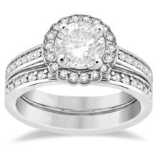 Modern Flower Halo Diamond Engagement Set Platinum 1.50ctw