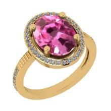 Certified 2.16 Ctw VS/SI1 Pink Sapphire And Diamond 14K Yellow Gold Ring