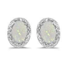 Diamond and Opal Earrings 14k White Gold 1.10ctw