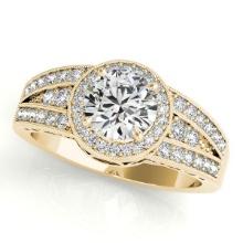 CERTIFIED 18K YELLOW GOLD .92 CTW J-K/VS-SI1 DIAMOND HALO ENGAGEMENT RING