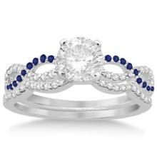 Infinity Diamond and Blue Sapphire Bridal Set 14K White Gold 0.94ctw