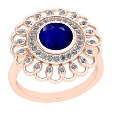 1.49 Ctw I2/I3 Blue Sapphire And Diamond Style Prong&Bezel Set 14K Rose Gold Ring