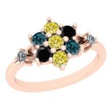 0.80 Ctw I2/I3 Multi Treated Fancy Blue,Black,Yellow And White Diamond 18K Rose Gold Flower Ring