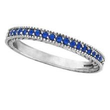 Blue Sapphire Stackable Ring With Milgrain Edges in 14k White Gold 0.50 Ctw