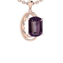 9.28 Ctw I2/I3 Amethyst And Diamond 10K Rose Gold Vintage Style Pendant