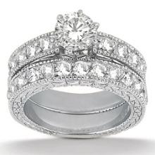 Antique style Diamond Engagement Ring and Wedding Band 14k White Gold 2.70ctw