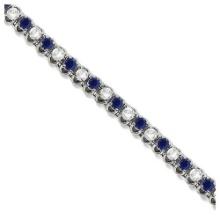 Round Blue Sapphire and Diamond Tennis Bracelet 14k White Gold 4.75ctw