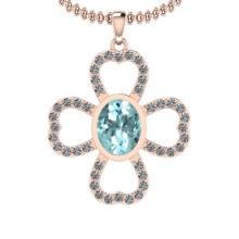 2.30 Ctw VS/SI1 Aquamarine And Diamond 14K Rose Gold Necklace