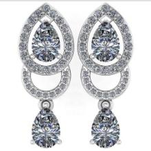 1.34 Ctw Diamond 14k White Gold Halo Dangling Earrings