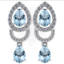 2.34 Ctw Aquamarine And Diamond 14k White Gold Halo Dangling Earring