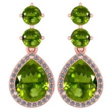 Certified 5.17 Ctw Peridot And Diamond 14k Rose Gold Halo Dangling Earrings