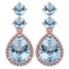 Certified 5.17 Ctw Aquamarine And Diamond 14k Rose Gold Halo Dangling Earrings