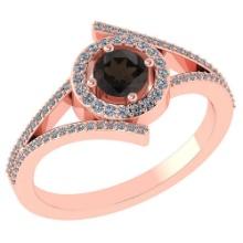 0.73 Ctw Smoky Quarzt And Diamond 14k Rose Gold Halo Ring