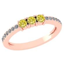 Certified 0.23 Ctw Fancy Yellow Diamond 14k Rose Halo Gold Ring