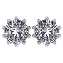 Certitifed 1.60 Ctw Round Diamond 14K White Gold Stud Earrings