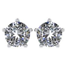 Certitifed 1.60 Ctw Round Diamond 14K White Gold Stud Earrings