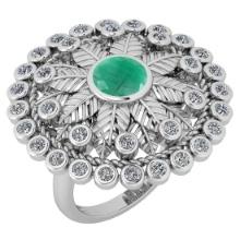 2.27 Ctw I2/I3 Emerald And Diamond 14K White Gold Antique Style Engagement Ring