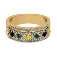 1.00 Ctw I2/I3 Multi Treated Fancy Blue,Black,Yellow And White Diamond 18K Yellow Gold Wedding Band