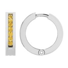 0.46 Ctw i2/i3 Treated Fancy Yellow Diamond Style Prong Set 14K White Gold Hoop Earrings