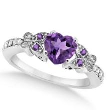 Butterfly Amethyst and Diamond Heart Engagement Ring 14K W Gold 2.48ctw
