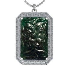 103.57 Ctw SI2/I1 Emerald And Diamond 14K White Gold Vintage Style Necklace