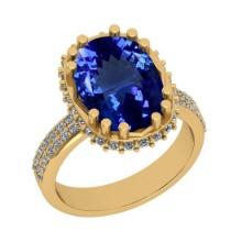 Certified 6.81 Ctw VS/SI1 Tanzanite And Diamond 14k Yellow Gold Vintage Style Ring