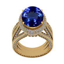 8.56 Ctw SI2/I1 Tanzanite And Diamond 14K Yellow Gold Vintage Style Wedding Ring