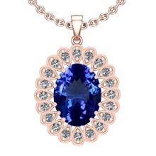 Certified 6.36 Ctw VS/SI1 Tanzanite And Diamond 14k Rose Gold Victorian Style Necklace