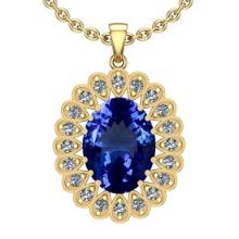 Certified 6.36 Ctw VS/SI1 Tanzanite And Diamond 14k Yellow Gold Victorian Style Necklace