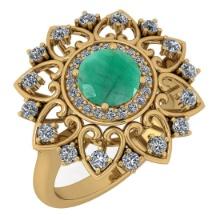 1.89 Ctw I2/I3 Emerald And Diamond 14K Yellow Gold Antique Style Wedding Ring