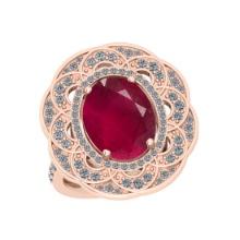 6.36 CtwSI2/I1 Ruby And Diamond 14K Rose Gold Vintage Style Ring