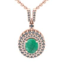 1.80 Ctw VS/SI1 Emerald And Diamond 14K Rose Gold Necklace (ALL DIAMOND ARE LAB GROWN )