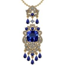 Certified 11.78 Ctw VS/SI1 Tanzanite,Blue Sapphire And Diamond 14K Yellow Gold Vintage Style Necklac