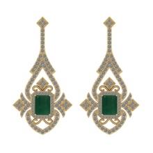 Certified 5.23 Ctw SI2/I1 Emerald And Diamond 14K Yellow Gold Vintage Style Earrings