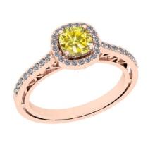 1.18 Ctw Gia certified Natural Light Fancy Yellow And White Diamond 14K Rose Gold Engagement Ring