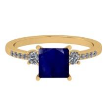 1.53 Ctw VS/SI1 Blue Sapphire And Diamond 14K Yellow Gold Cocktail Ring