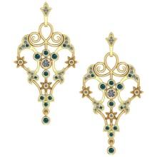 Certified 0.61 Ctw I2/I3 Treated Fancy Blue And White Diamond 14K Yellow Gold Victorian Style Earrin