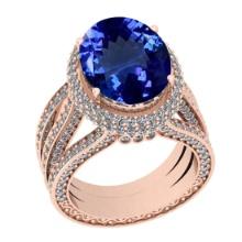8.56 Ctw SI2/I1 Tanzanite And Diamond 14K Rose Gold Vintage Style Wedding Ring